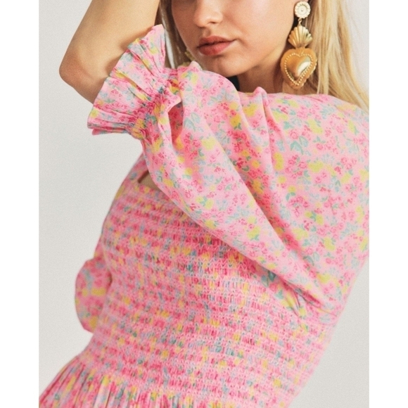 LOVESHACKFANCY Capri Tiered Shirred Midi Dress Size M | Romantic Floral | Fairy - Picture 2 of 13